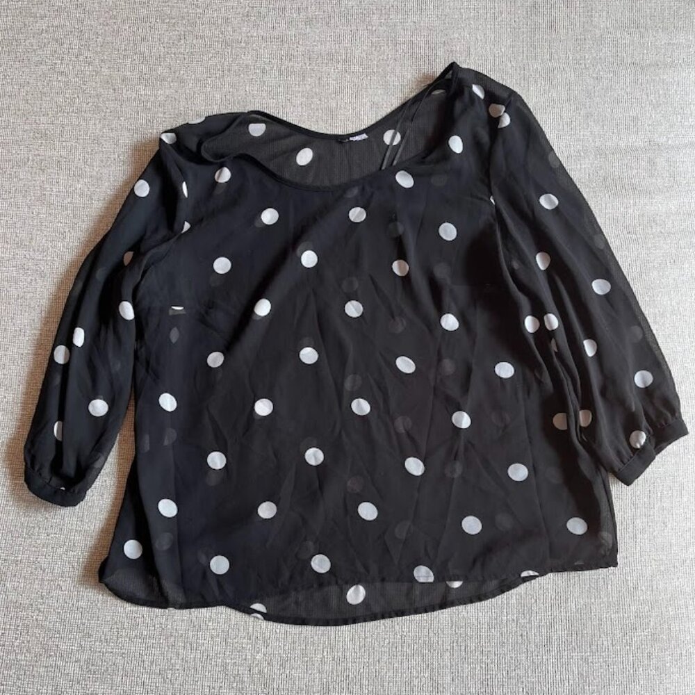 Women's Sheer Black & White Polka Dot Top